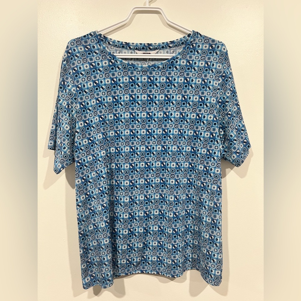 Large Blue and White Geometric Women's Top